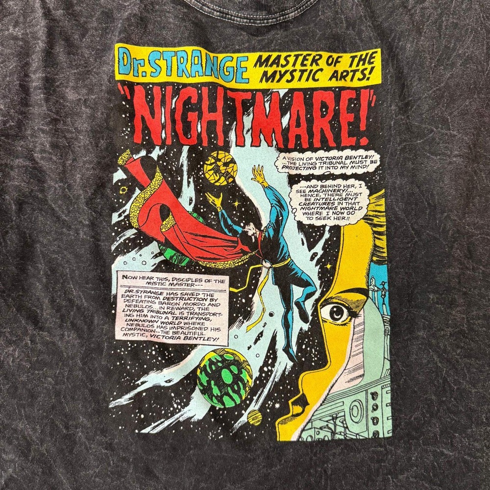 Marvel Dr Strange Comic Graphic Acid Wash Crop Top T-Shirt XL Gray Nightmare - Picture 2 of 13